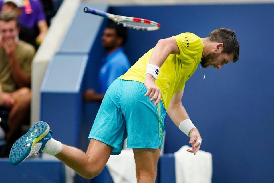 Cameron Norrie threw his racket during a straight-sets loss to Andrey Rublev (Eduardo Munoz Alvarez/AP) (AP)