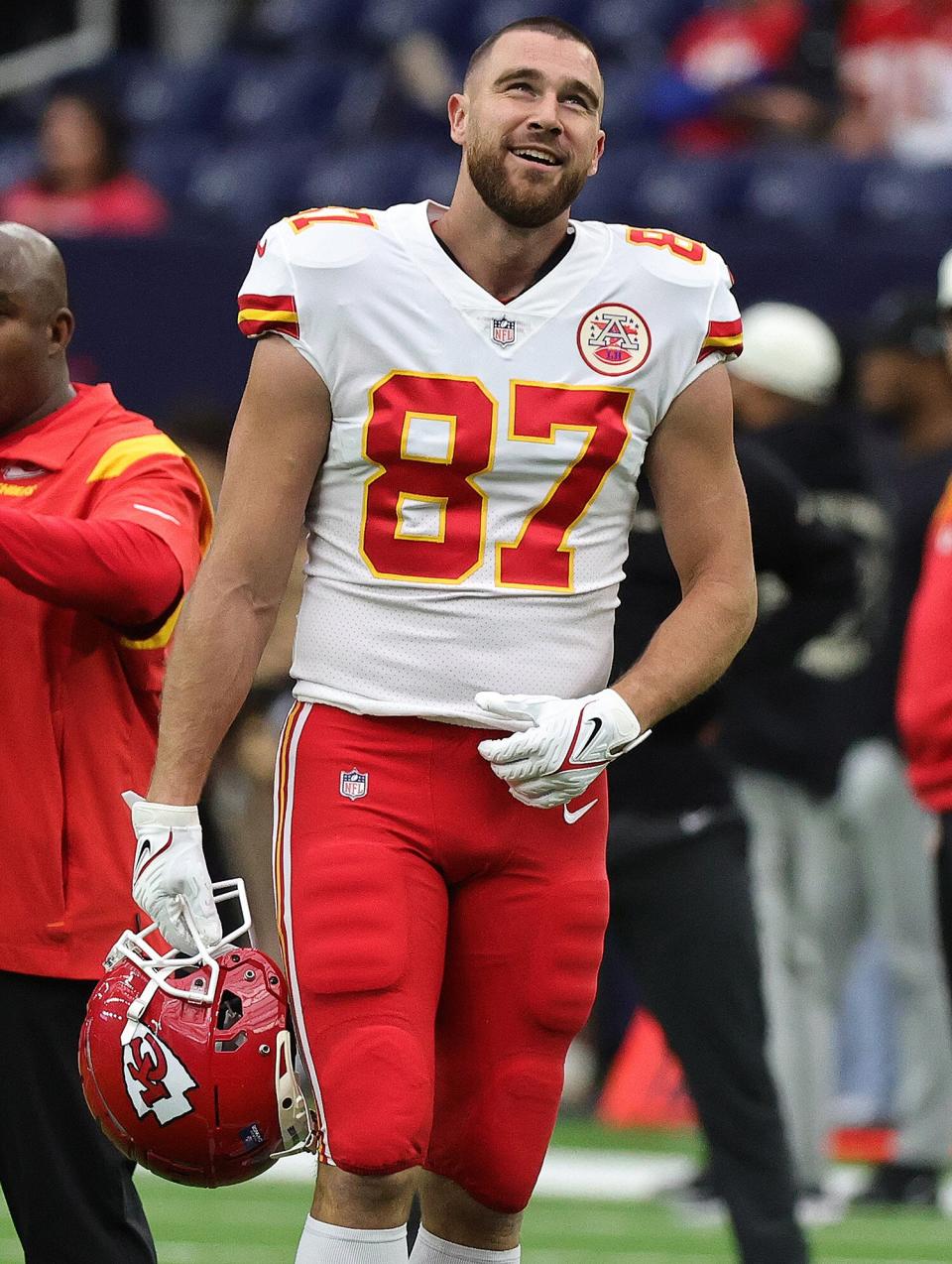 Travis Kelce #87 of the Kansas City Chiefs against the Houston Texans