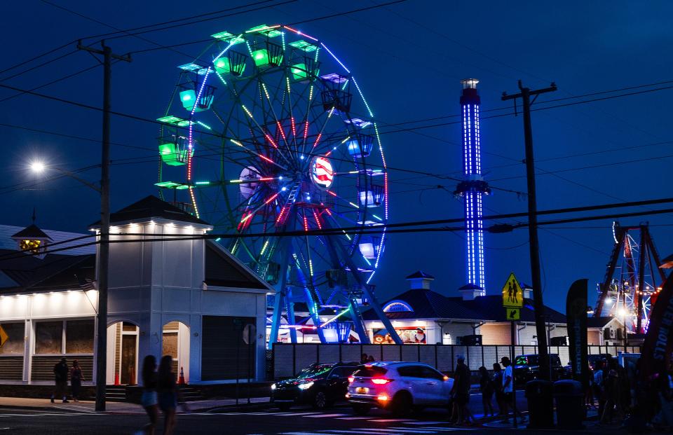 The Giant Wheel at Fantasy Island lights up the night sky on July Fourth weekend in Beach Haven.