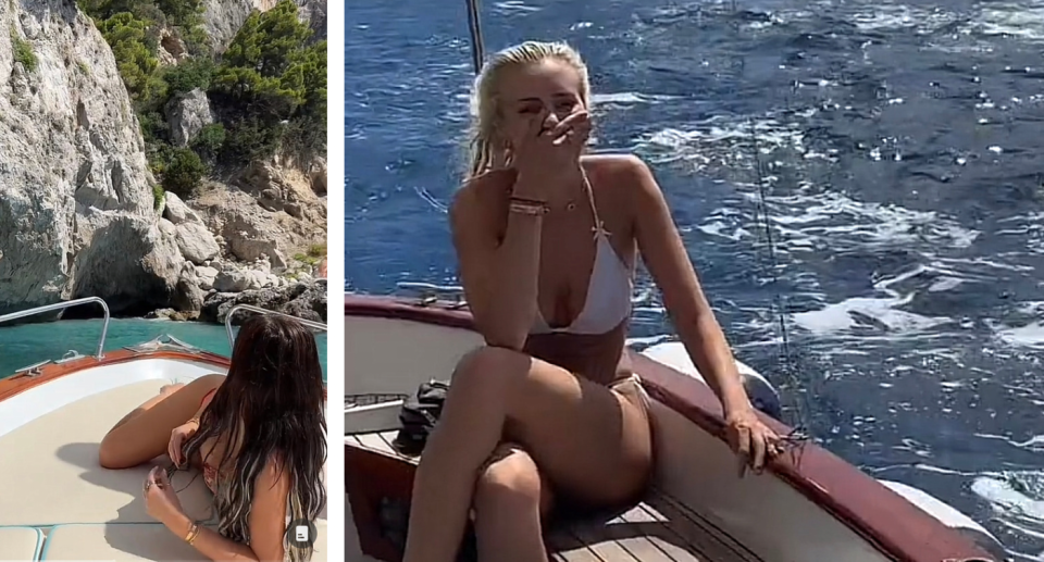 Mikaela Testa and her friends on a yacht in Europe
