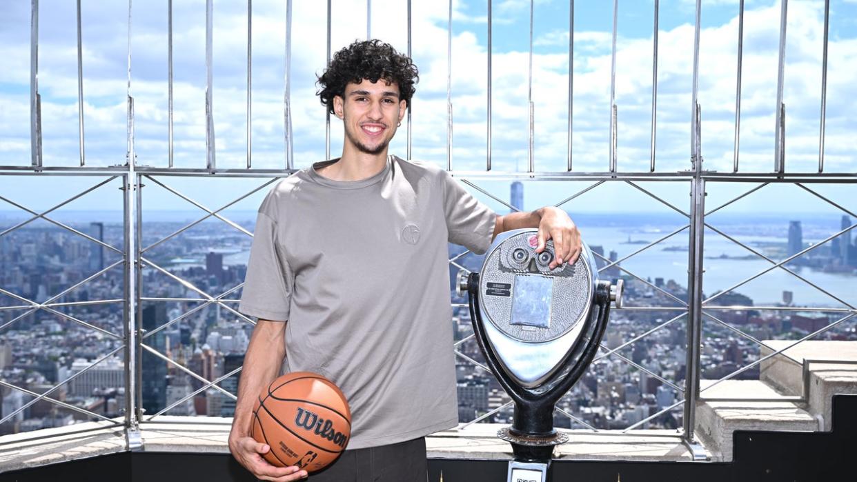 <div>Zaccharie Risacher visits the Empire State Building to celebrate 2024 NBA Draft at The Empire State Building on June 24, 2024 in New York City. (Photo by Roy Rochlin/Getty Images for Empire State Realty Trust)</div>