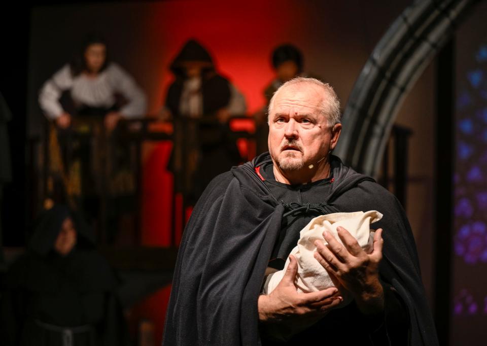 Rick Lotenero rehearses with Visalia Players for "The Hunchback of Notre Dame" on Wednesday, April 24, 2024. for "The Hunchback of Notre Dame" on Wednesday, April 24, 2024.