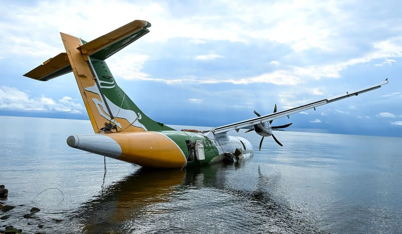 FILE PHOTO: The remains of the Precision Air ATR 42-500 passenger plane that plunged into Lake Victoria is seen in Bukoba