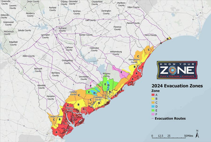 Coastal evacuation zones | Map courtesy SC Emergency Management Division
