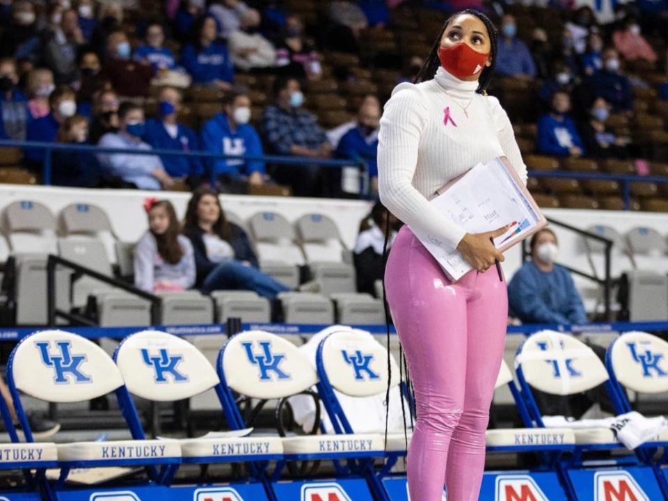 Sydney Carter, coach of the Texas A&M women’s basketball team, shared this photo of her game day outfit on social media (Sydney Carter via Twitter)