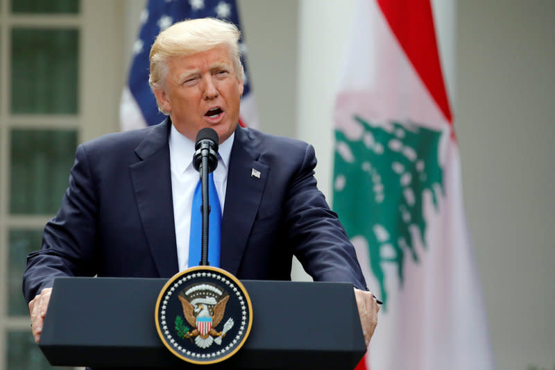 U.S. President Donald Trump and Lebanese Prime Minister Saad al-Hariri (not pictured) attend a joint press conference in the Rose Garden of the White House in Washington, U.S., July 25, 2017. REUTERS/Carlos Barria