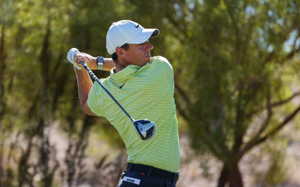 Rory McIlroy of Northern Ireland plays his shot from the eighth tee during the third round of THE CJ CUP @ SUMMIT at The Summit Club on October 16, 2021 in Las Vegas, Nevada - Getty Images