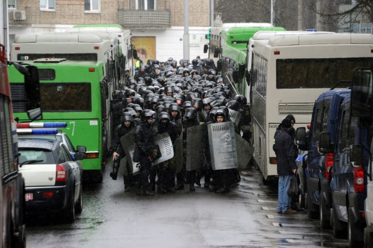 Riot police officers, pictured on March 25, 2017, filled the city centre in full force, and some officers patrolled with automatic rifles for the first time in decades