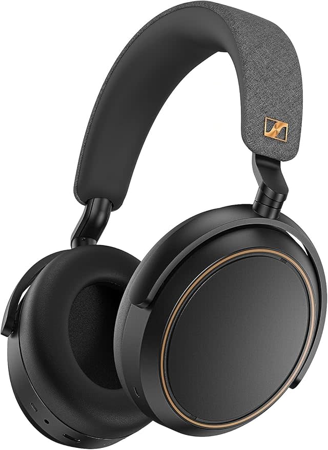 A pair of black Sennheiser Momentum 4 wireless headphones