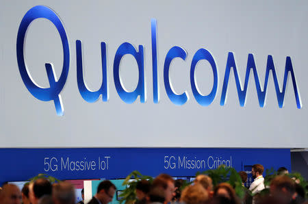 The logo of Qualcomm is seen during the Mobile World Congress in Barcelona, Spain February 27, 2018. REUTERS/Yves Herman