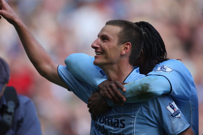 Elano Blumer celebrates scoring for Manchester City against Newcastle United in September 2007