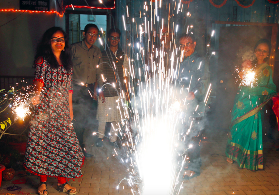 <em>Families gathered together to celebrate the traditional Diwali festival (AP)</em>