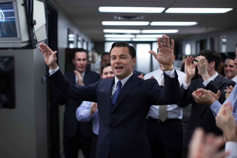 This photo released by Paramount Pictures shows, Leonardo DiCaprio as Jordan Belfort in 'The Wolf of Wall Street," from Paramount Pictures and Red Granite Pictures. The film is nominated for five Oscars including best picture, but came very close to never getting made. The 86th Academy Awards will be presented on Sunday, March 2, 2014, in Los Angeles. (AP Photo/Paramount Pictures, Mary Cybulski)