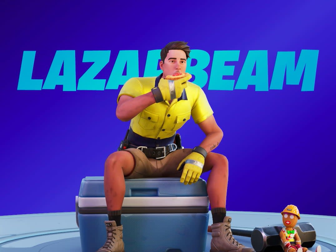The Lazarbeam emote in which a character eats a meat pie (Epic Games)