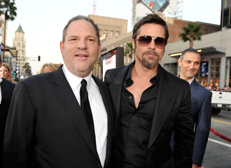Harvey Weinstein and Brad Pitt attend the premiere of “Inglorious Basterds” in Hollywood. (Photo: Kevin Winter/Getty Images)