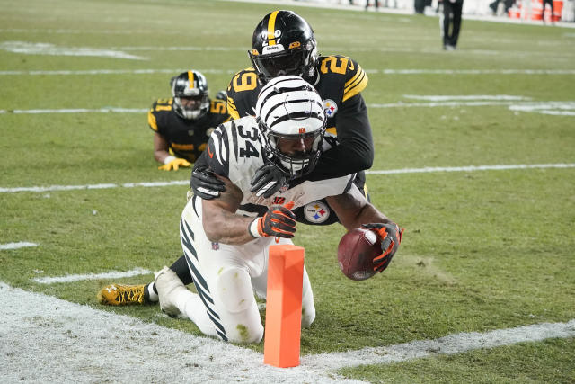 Cincinnati Bengals running back Samaje Perine (34) laughs before