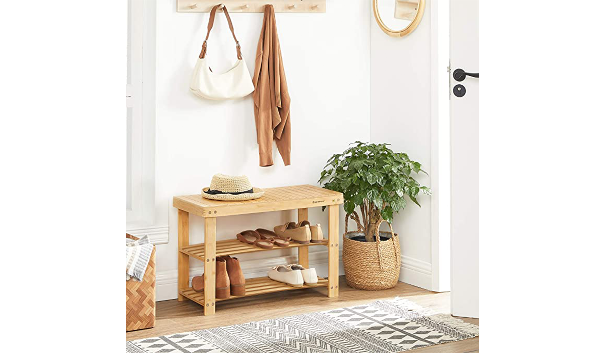 Bamboo bench in entryway