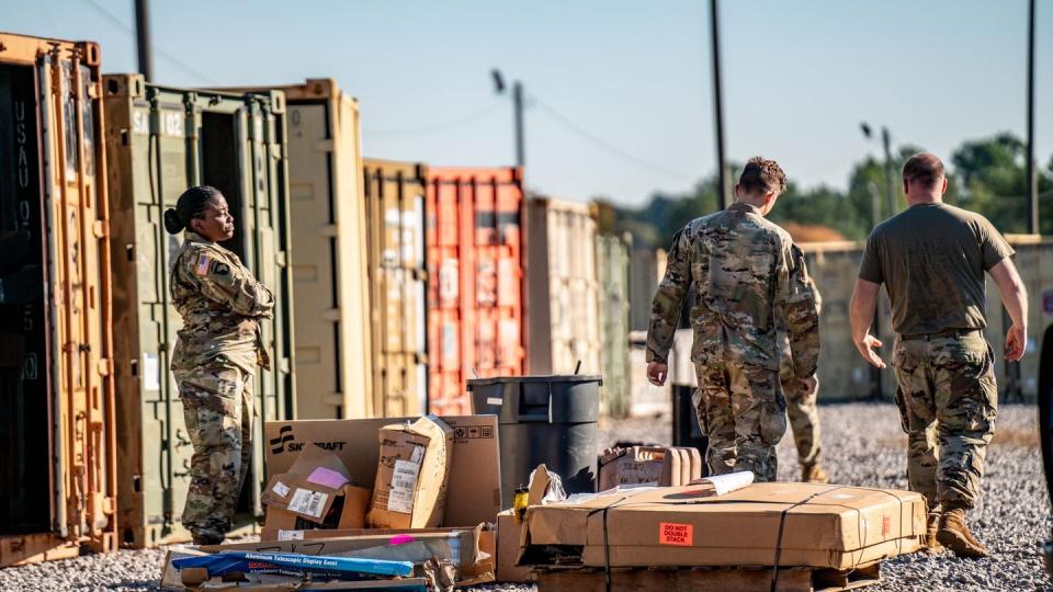 The 82nd Special Troops Battalion along with the 82nd Airborne Division Sustainment Brigade prep equipment for the Rapid Removal of Excess Pilot Program (R2E), Fort Liberty, N.C., Oct 30, 2023. (Sgt. Vincent Levelev/Army)