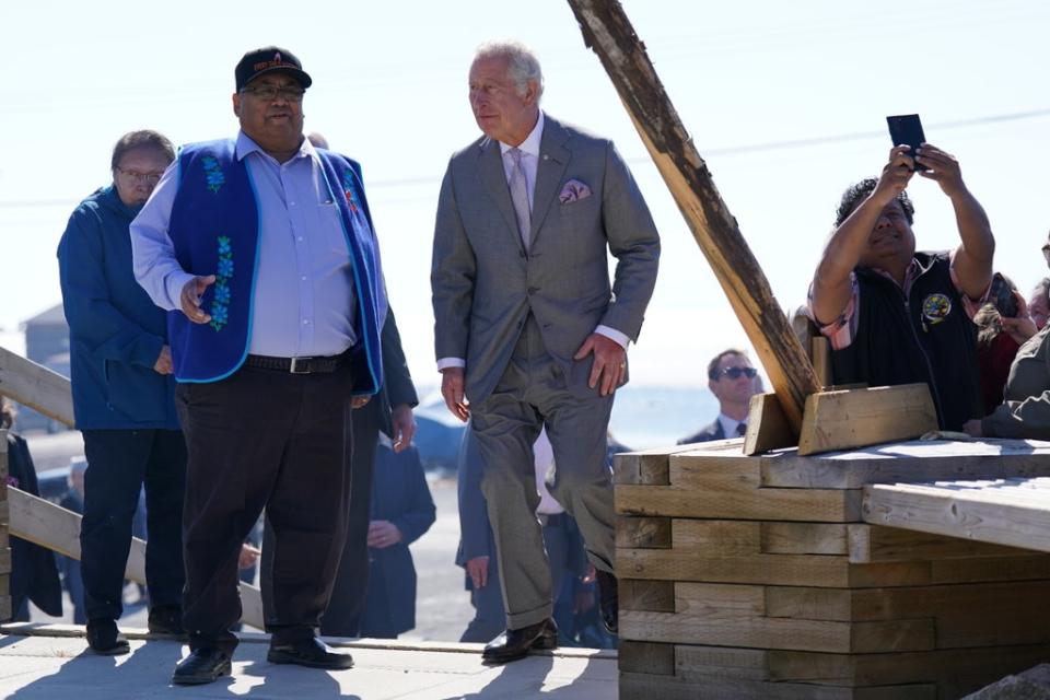 The Prince of Wales arrives for a visit to the Dettah community, in Yellowknife, during a three-day trip to Canada with the Duchess of Cornwall to mark the Queen’s Platinum Jubilee (Jacob King/PA) (PA Wire)