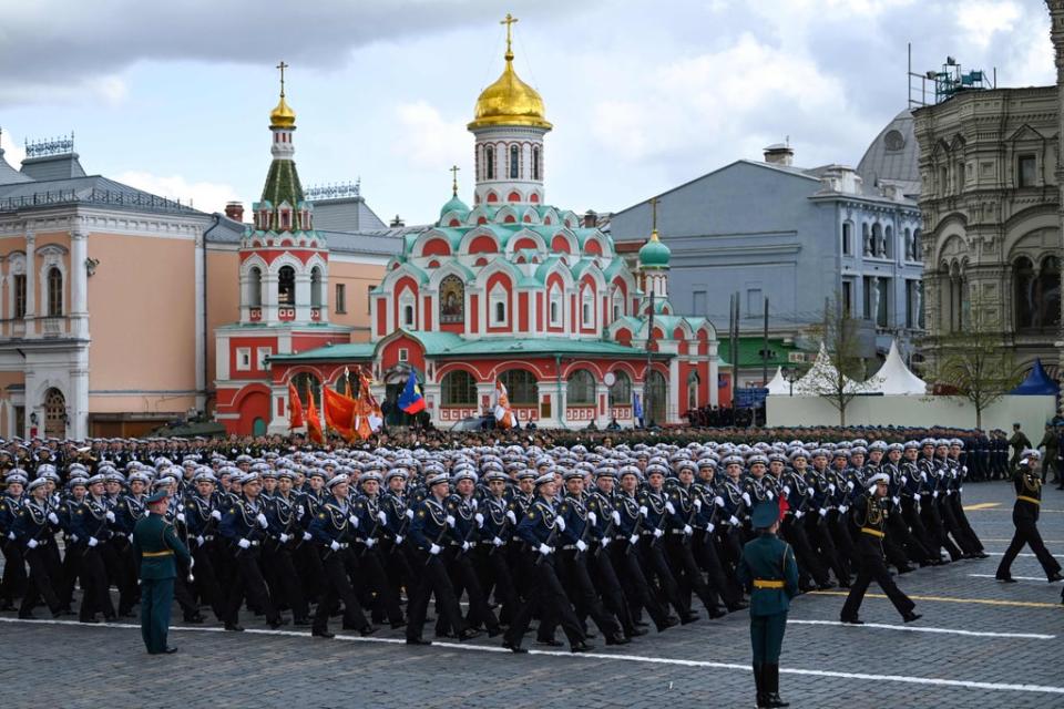 Russian sailors march on Red Square during the Victory Day military parade in central Moscow (AFP/Getty)