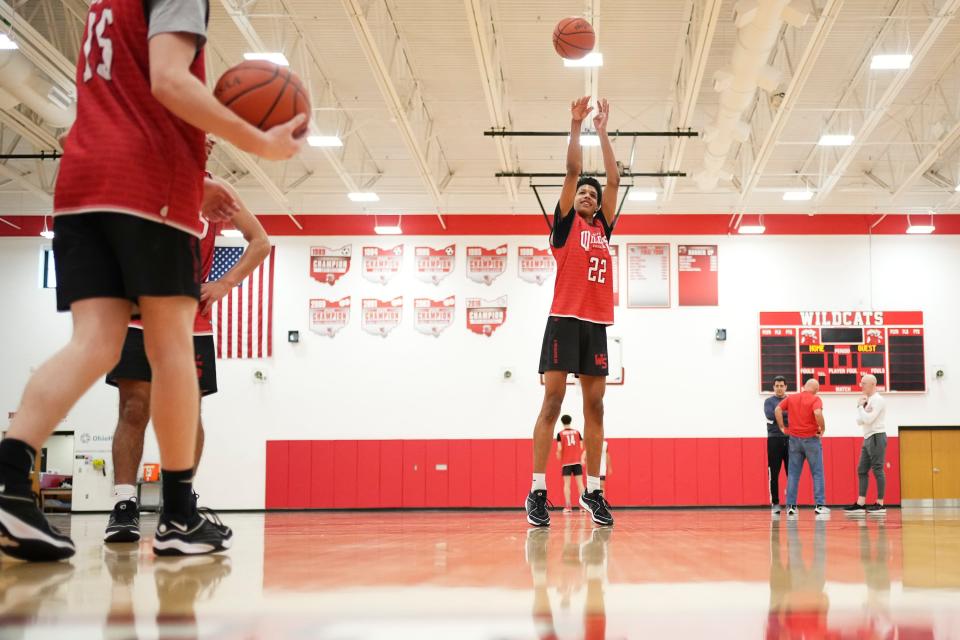 Westerville South junior Kruz McClure shoots free throws during practice at the school on Jan. 8.