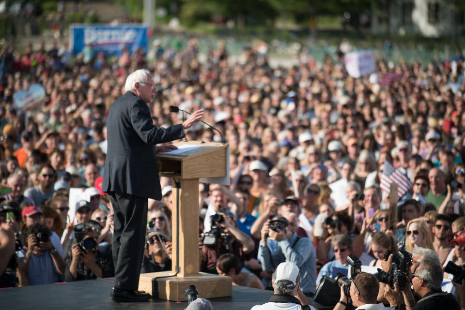 Sen. Bernie Sanders speaks in Burlington, Vt. on Tuesday, May 26, 2015 where he formally announced he will seek the Democratic nomination for president.