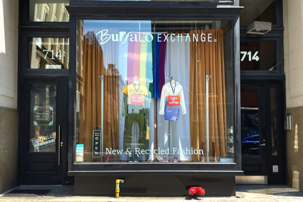 The exterior of Buffalo Exchange is shown in NoHo, New York City.