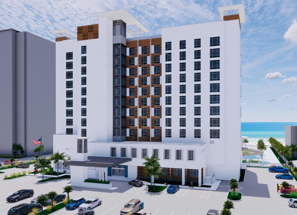 Renderings show conceptual plans for a new hotel tower on Pensacola Beach's Via de Luna Drive.