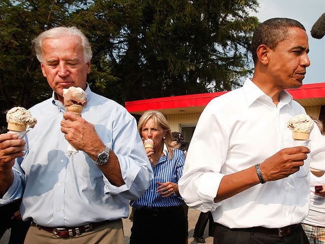 Jim Young/Reuters/Landoc Joe Biden and Barack Obama at Windmill Ice Cream Shop on the 2008 campaign trail