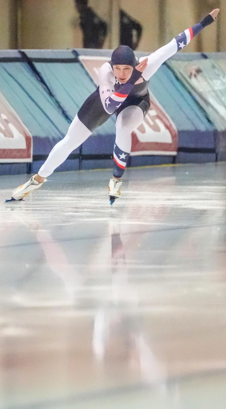 Brittany Bowe competes in the 500 meters during the U.S. Long Track Speedskating championships Thursday at Pettit National Ice Center in Milwaukee.