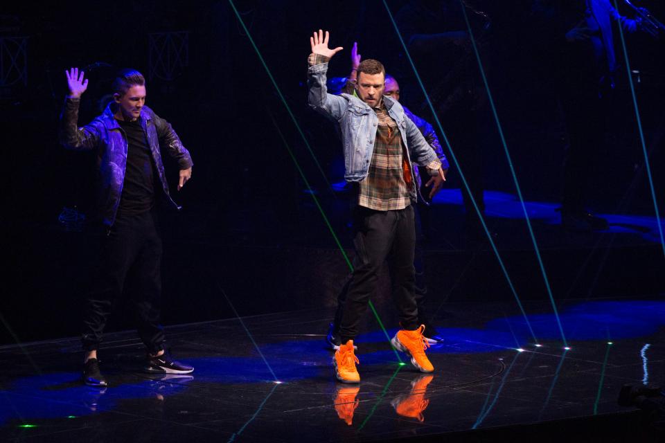 Justin Timberlake performs in concert as part of his Man of the Woods tour at Nationwide Arena in Columbus on May 7, 2018.