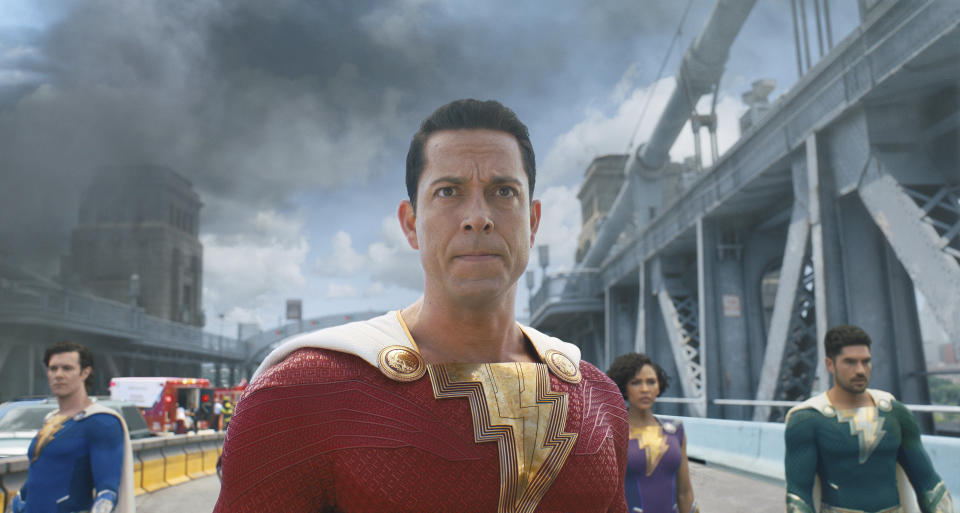 This image released by Warner Bros. Pictures shows Zachary Levi in a scene from "Shazam! Fury of the Gods." (Warner Bros. Pictures via AP)