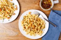 <p>Tossing the crumbs in butter and thyme makes them unbelievably addicting. The chilli oil can be made while the bread crumbs are toasting, but the longer it sits the better!</p><p>Get the <a href="https://www.delish.com/uk/cooking/recipes/a35848467/red-chili-ricotta-pasta-recipe/" rel="nofollow noopener" target="_blank" data-ylk="slk:Red Chilli Ricotta Pasta;elm:context_link;itc:0;sec:content-canvas" class="link ">Red Chilli Ricotta Pasta</a> recipe. </p>