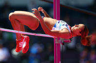 Jessica Ennis of Great Britain competes in the Women's Heptathlon High Jump on Day 7 of the London 2012 Olympic Games at Olympic Stadium on August 3, 2012 in London, England. (Getty Images)