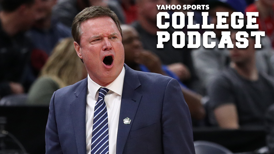 SALT LAKE CITY, UTAH - MARCH 21: Head coach Bill Self of the Kansas Jayhawks reacts during the first half against the Northeastern Huskies in the first round of the 2019 NCAA Men's Basketball Tournament at Vivint Smart Home Arena on March 21, 2019 in Salt Lake City, Utah. (Photo by Patrick Smith/Getty Images)