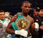 ATLANTIC CITY, NJ - APRIL 28: Chad Dawson poses with his belt after he won by 12 round decision against Bernard Hopkins during their WBC & Ring Magazine Light Heavyweight Title fight at Boardwalk Hall Arena on April 28, 2012 in Atlantic City, New Jersey. (Photo by Al Bello/Getty Images)