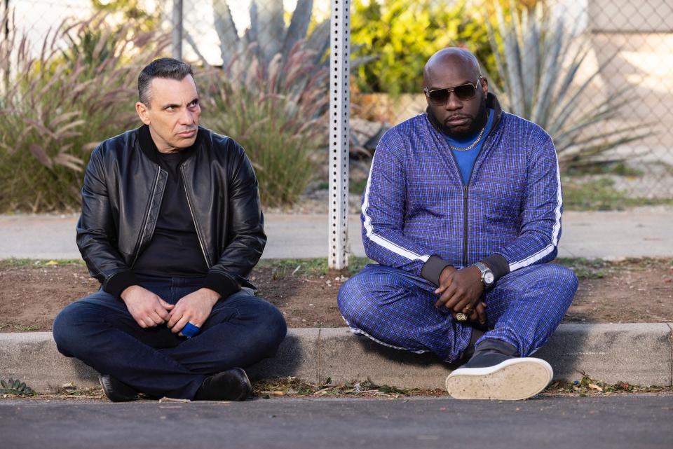 Sebastian Maniscalco (left, as Danny) and Omar Dorsey (as Ray), play two Los Angeles bookies who just want to collect their money and get on with their day in "Bookie," a new series from Chuck Lorre and Nick Bakay.