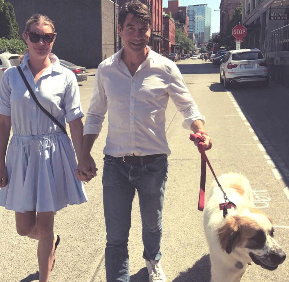 Jerry O’Connell and his wife, Rebecca Romijn, and their dog Phil (Photo: Instagram)