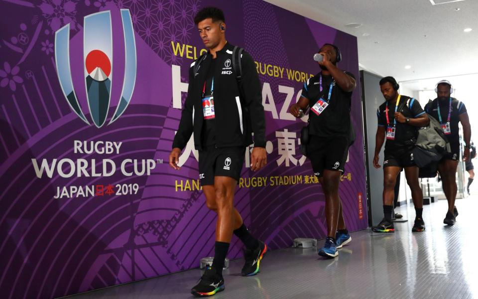 Fiji fly-half Ben Volavola arrives at the stadium - World Rugby