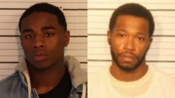 Justin Johnson (left), and Cornelius Smith (right), wanted for fatally shooting Memphis emcee Young Dolph — and targeting his brother — are now in police custody. (Photos: U.S. Marshals Service via AP and Screenshot/WMC Action News 5)