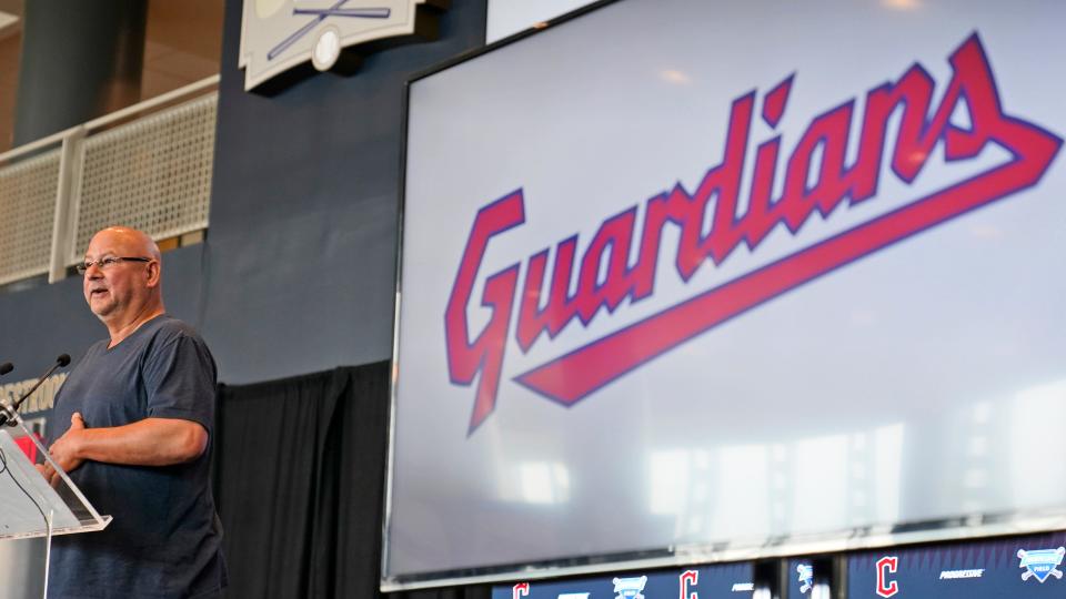 Cleveland Guardians manager Terry Francona speaks at a news conference on July 23, 2021, in Cleveland.