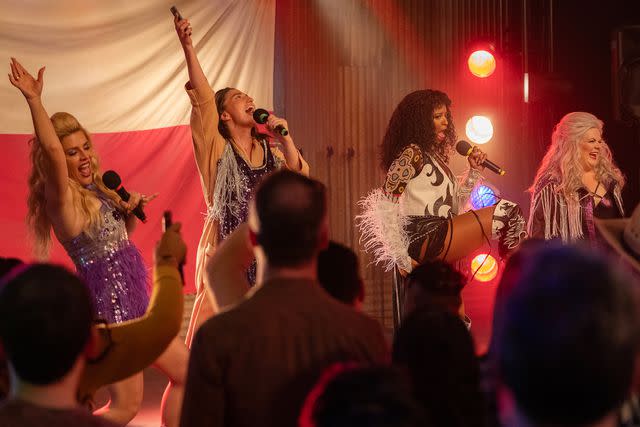 <p>Emily V. Aragones/Netflix</p> (L-R) Busy Philipps as Summer, Sara Bareilles as Dawn, Renee Elise Goldsberry as Wickie and Paula Pell as Gloria on 'GIRLS5EVA'.