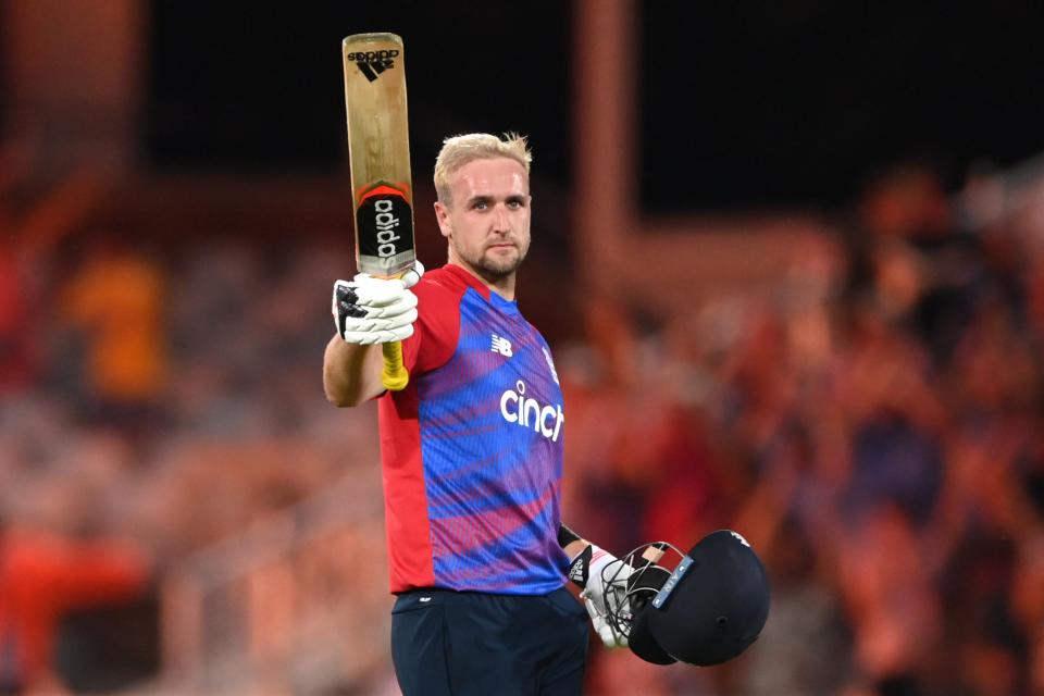 Liam Livingstone celebrates his century (Getty Images)