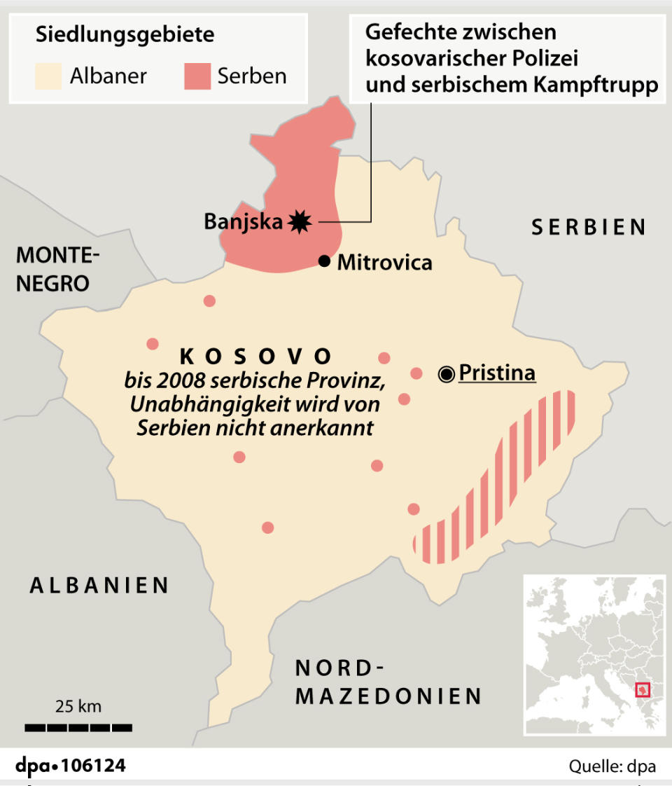 Kämpfe im Norden des Kosovo. (Redaktion: B. Schaller, Grafik: B. Bolte)