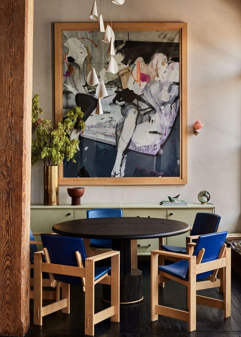 a table and chairs in a room