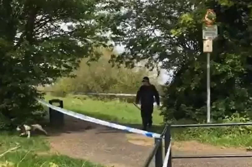 Police search dog at Blackleach Country Park. -Credit:Manchester Evening News