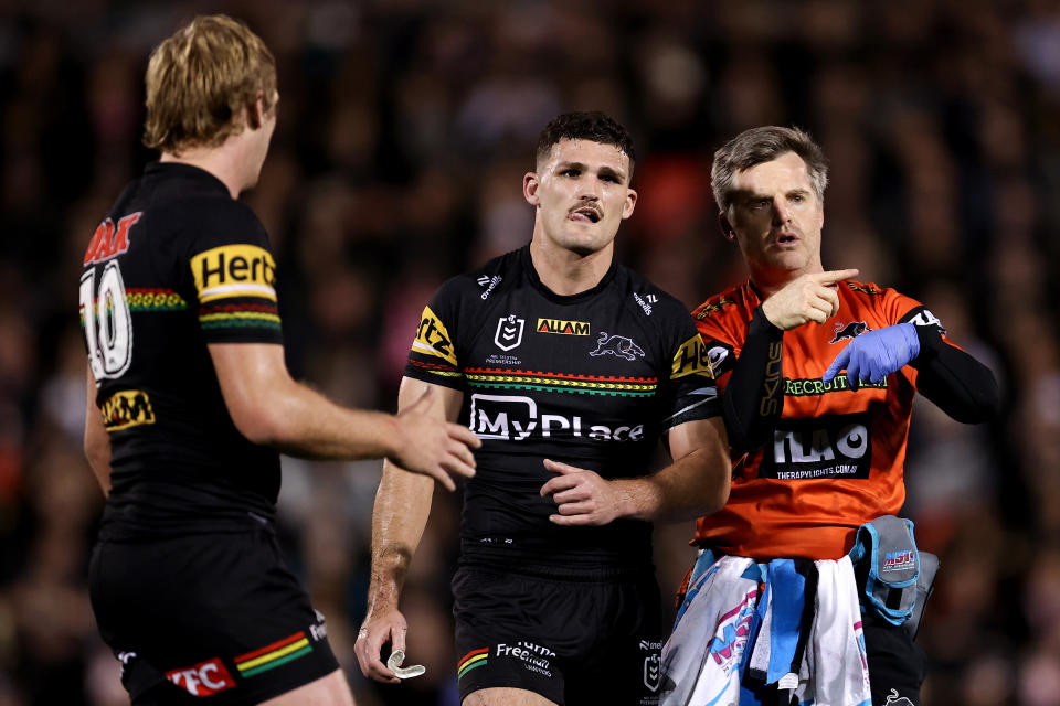 Nathan Cleary walks off injured.