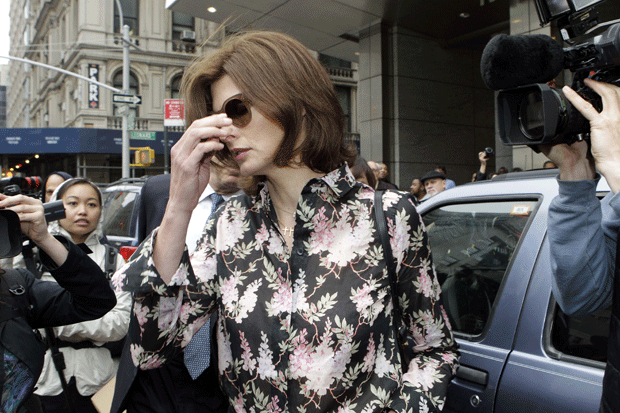 Linda Evangelista leaves Manhattan Family Court Thursday, May 3, 2012, in New York. Evangelista is demanding that ex-boyfriend Francois-Henri Pinault pay child support for their 5-year-old son.