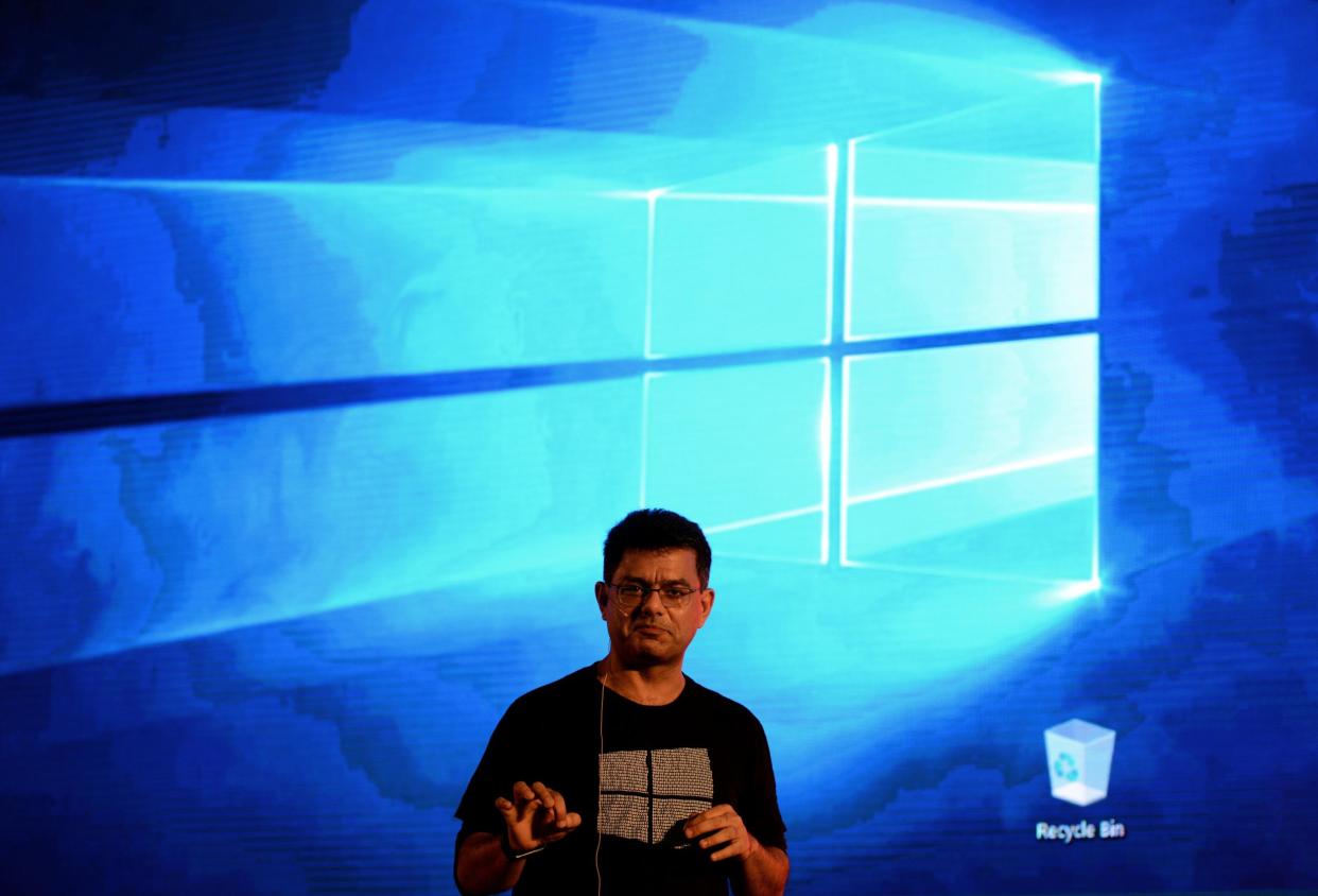 Microsoft's Vineet Durani speaks during the launch of Microsoft Windows 10 in New Delhi on July 29, 2015: AFP/Getty Images