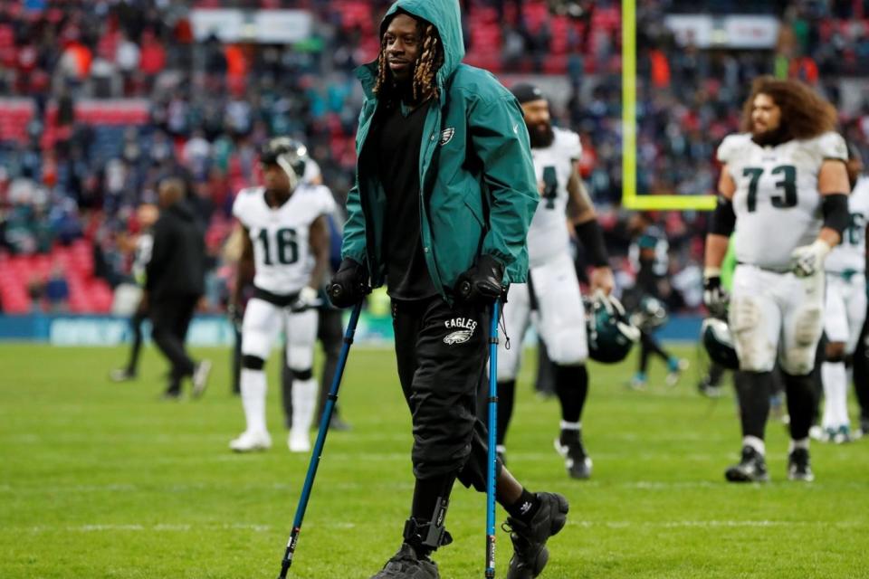 Ajayi was at Wembley on crutches in October (Action Images via Reuters)